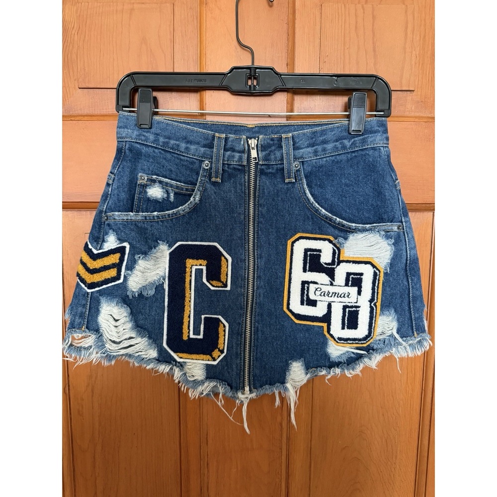 Women's Carmar Los Angeles Varsity Skirt 68 Size 26 Denim Zip-Up Skirt